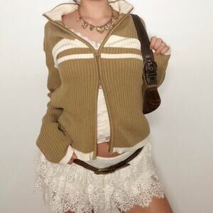 Vintage cream and tan striped double zip jacket